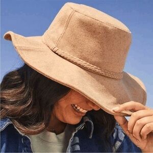 ASN Anthropologie Harper Felt Floppy Sun Hat Neutral Tan Anthro New NWT